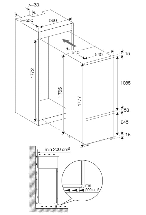 Встраиваемый двухкамерный холодильник Graude IKG 180.0