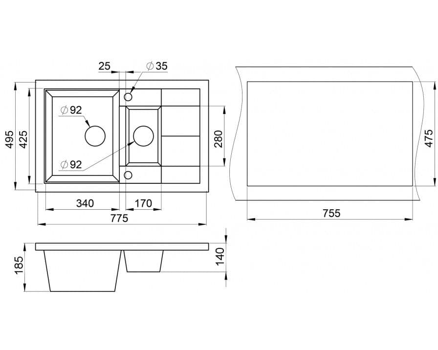 Кухонная мойка Granula GR-7802 оборачиваемая базальт