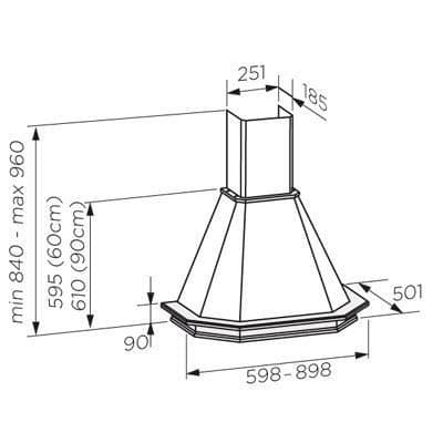 Пристенная вытяжка Jet Air ASPEN WH/A/90 T.GREZZO LED