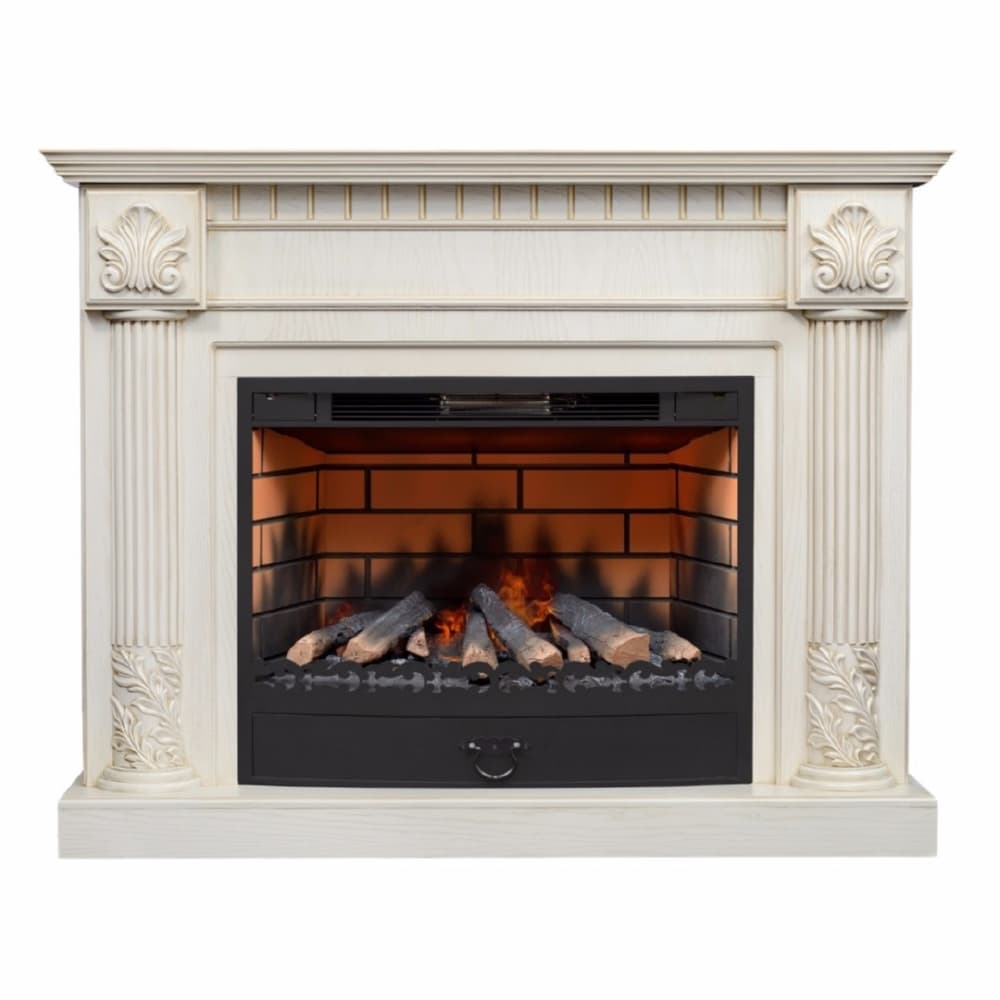 Каминокомплект Alex Bauman Athena дуб белый с золотом + 3D Fog 34"