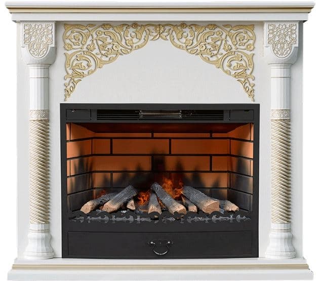Каминокомплект Alex Bauman Sultan дуб белый с золотом + 3D Fog 34"