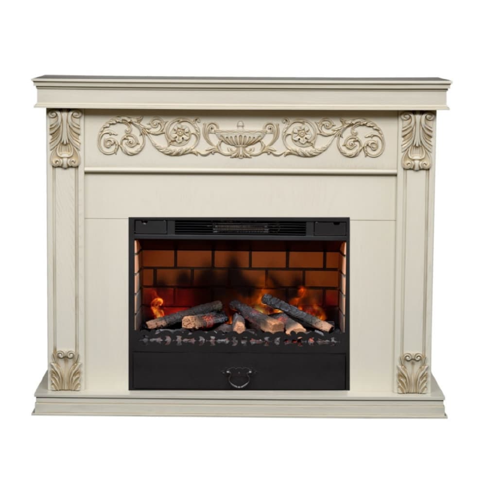 Каминокомплект Alex Bauman Palmetta дуб белый с золотом + 3D Fog 29"