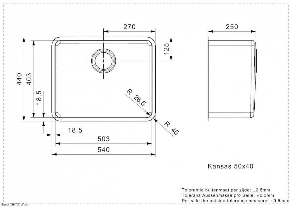 Кухонная мойка Reginox Kansas Medium 50x40