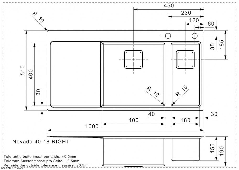 Кухонная мойка Reginox Nevada L40x18 Right
