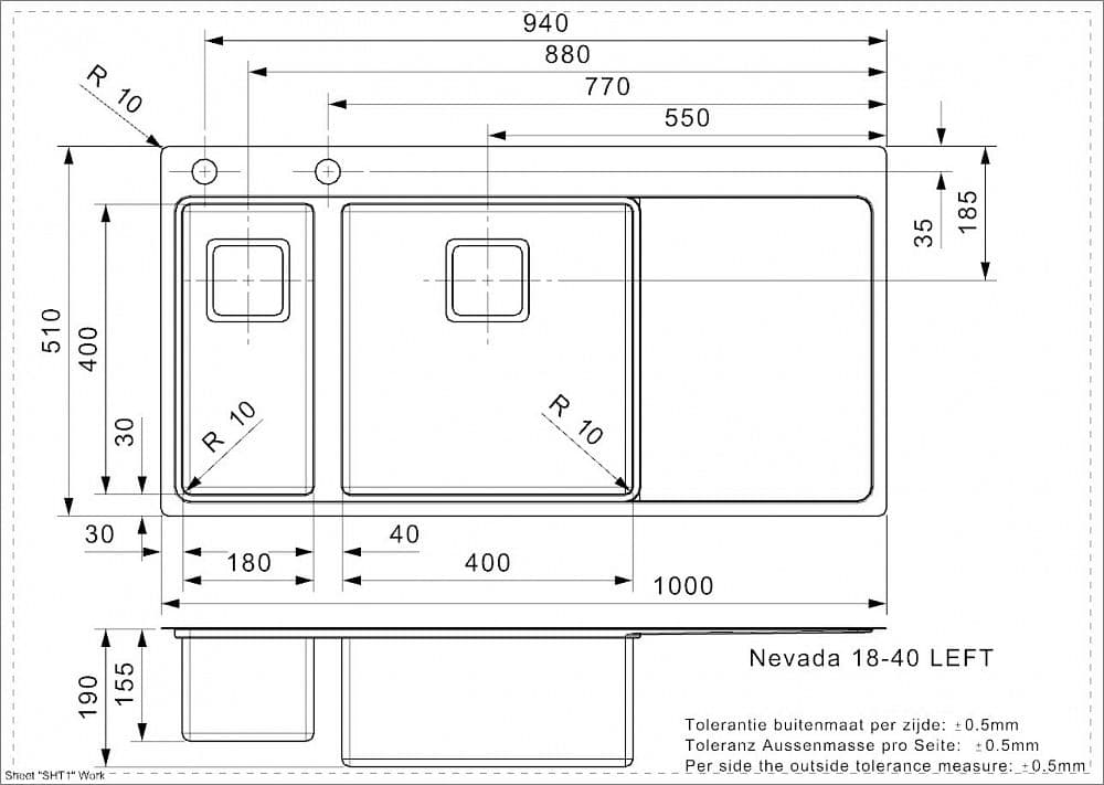 Кухонная мойка Reginox Nevada L18x40 Left