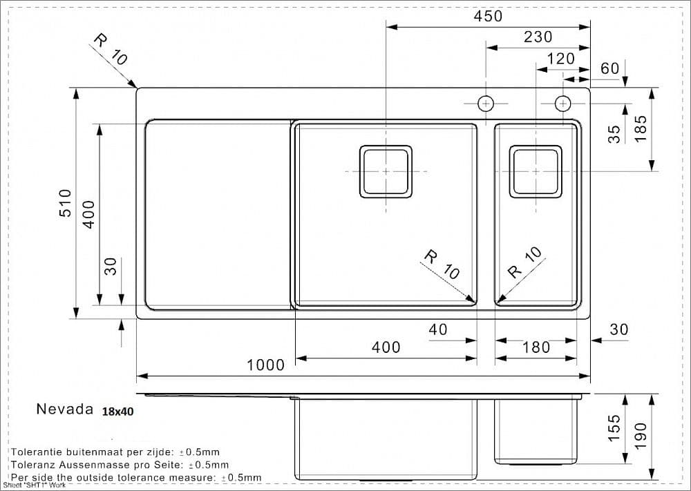 Кухонная мойка Reginox Nevada L18x40 Right