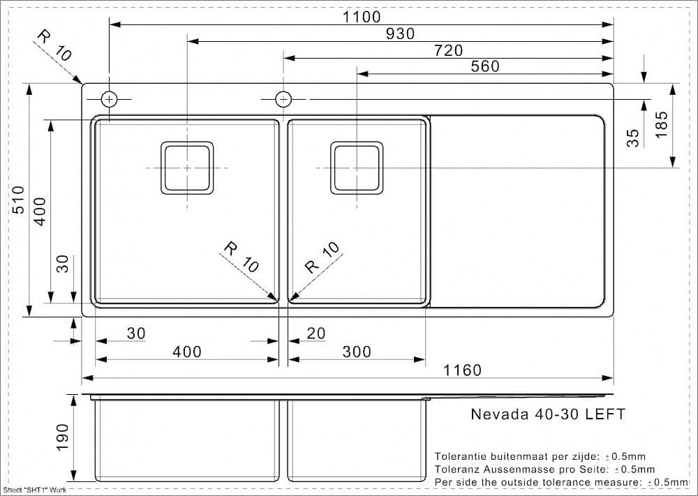 Кухонная мойка Reginox Nevada L40x30 Left