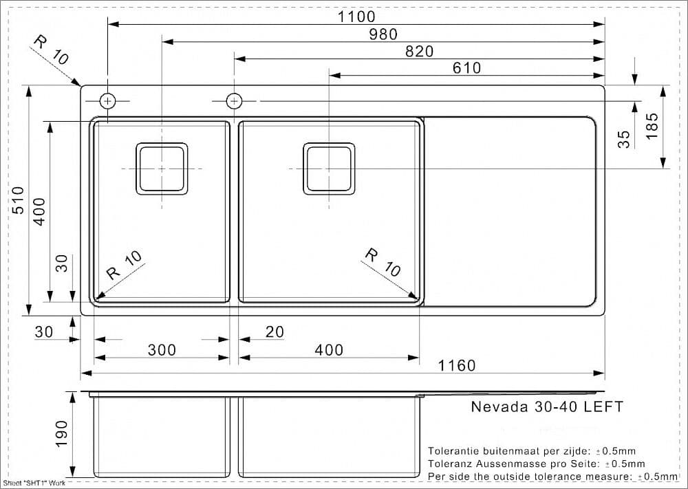 Кухонная мойка Reginox Nevada L30x40 Left