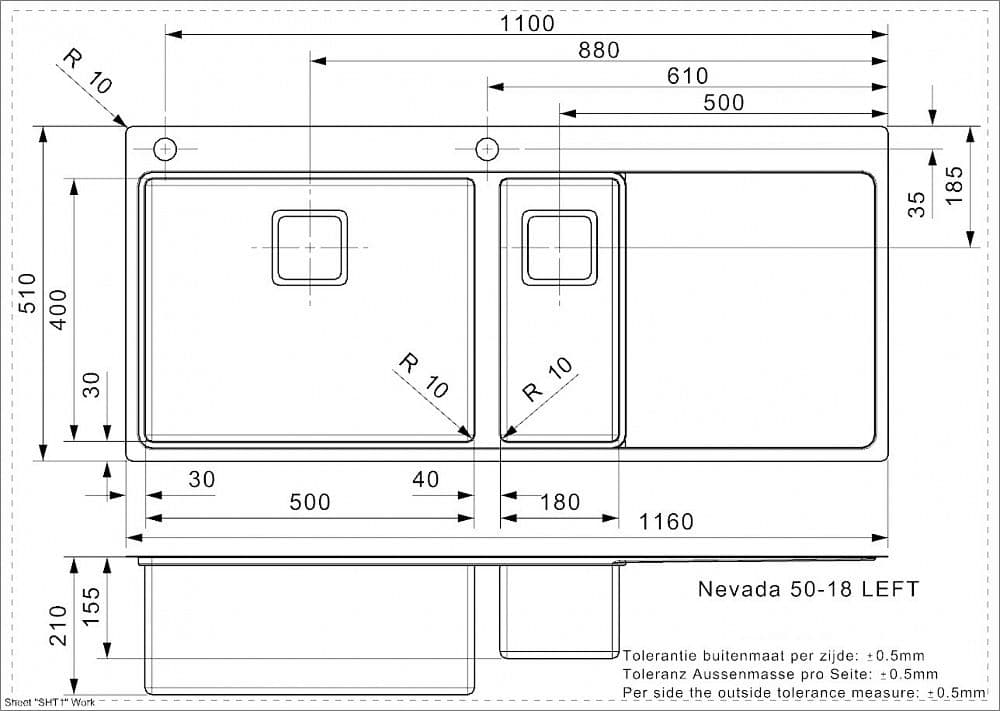 Кухонная мойка Reginox Nevada L50x18 Left