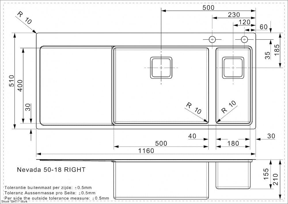 Кухонная мойка Reginox Nevada L50x18 Right