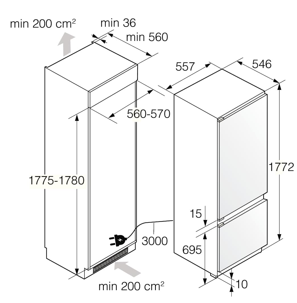 Встраиваемый двухкамерный холодильник Asko RBC276DNC1