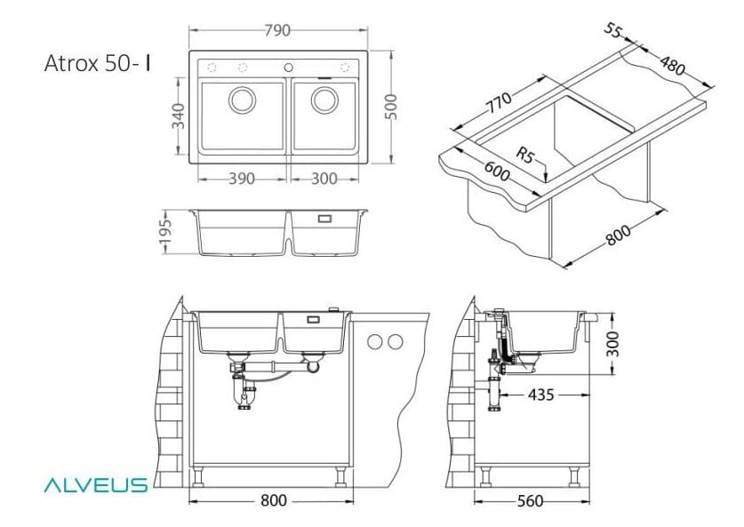 Кухонная мойка Alveus GRANITAL ATROX 50 CONCRETE