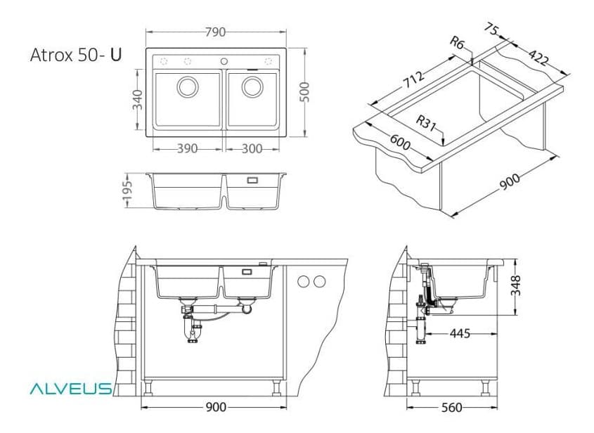 Кухонная мойка Alveus GRANITAL ATROX 50 CONCRETE