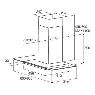 Пристенная вытяжка Jet Air MOLLY P 90 INX LED