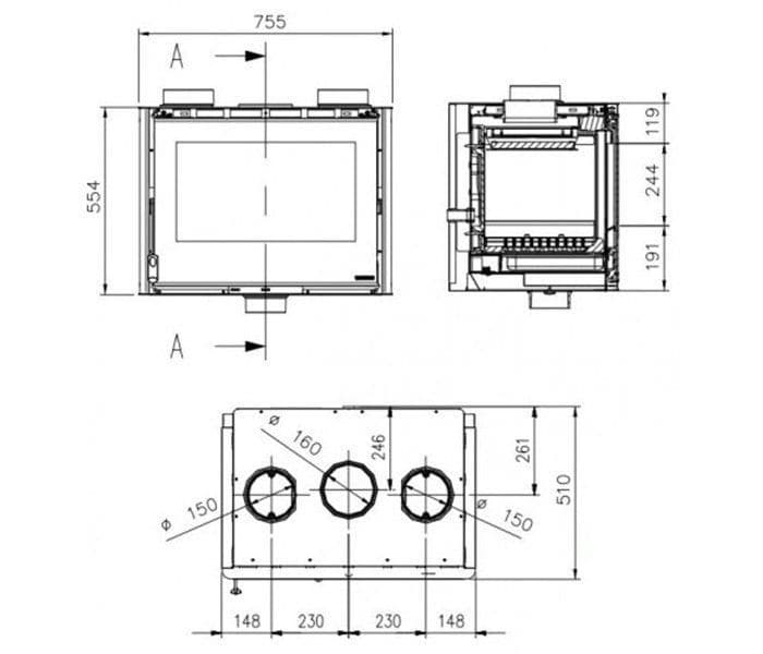 Дровяная печь La Nordica Inserto 70 Crystal 3 Lati