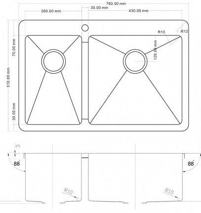 Кухонная мойка Zorg PVD 78-2-51-R GRAFIT